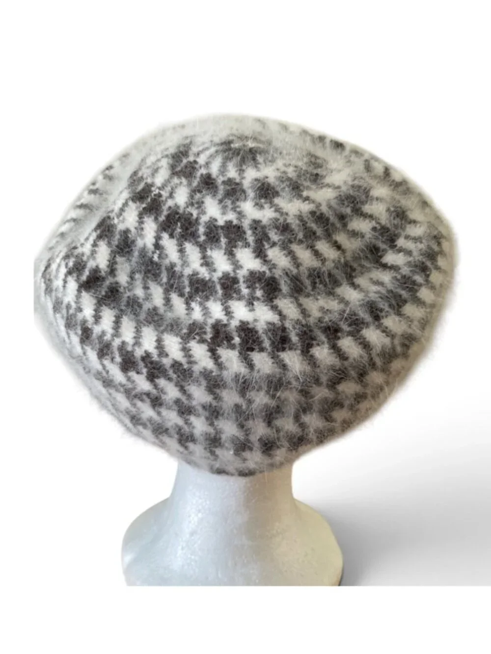 C.C Exclusives Angora Blend Beret Brown And Cream Houndstooth